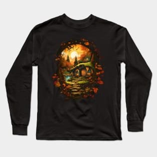 A Halfling Hole in Autumn by Sunset - Fantasy Long Sleeve T-Shirt